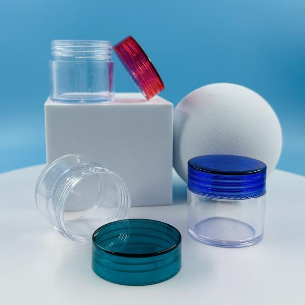 Garrafas de plástico altamente OEM transparente com tampas coloridas 30g garrafas cosméticas para cuidados faciais