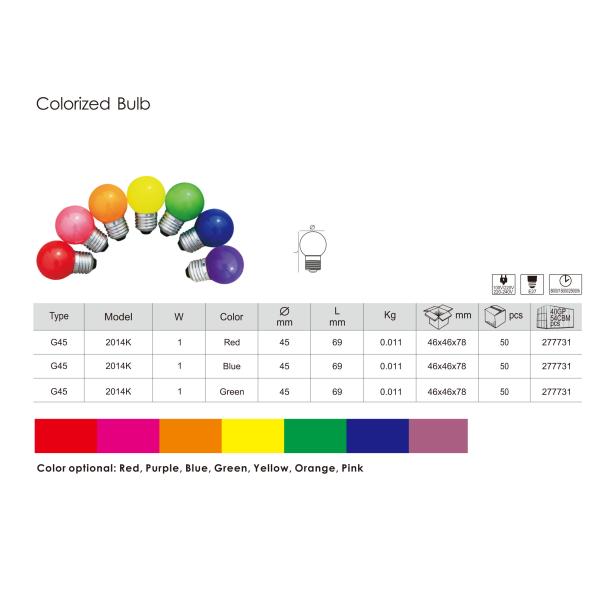Colorful Led Bulb 1W 2W G45 Golf E14 B22 E27 for Lighting and Glass Material Design