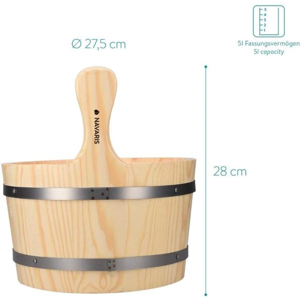 Traditional Sauna Wooden Bucket With Pocket Spa Essential Accessory For Steam Bath Pine Wood Bucket Liner Pocket Plastic Sand Timer