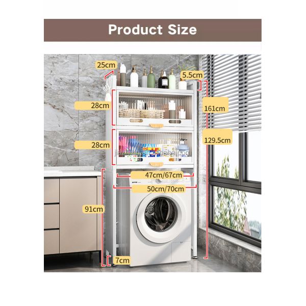 With Cabinet Door  Bathroom Cabinet Foldable Washing Machine Organiser Storage Rack Metal Above Shelf Over the Toilet Rack
