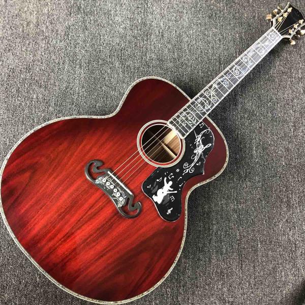 Custom AAAA All Solid KOA Wood 43 Inch Design Jumbo Body Acoustic Guitar Abalone Binding with Logo on Headstock is OK