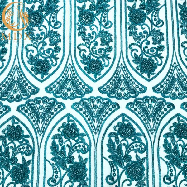Tulle Lace Green Beaded Sequin Embroidery Fabric For Dress Making