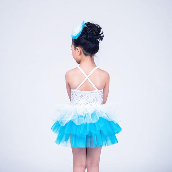 Two Tones Tiers Skirt Silver Sequins Bodice Dress Dance Clothes for Kids