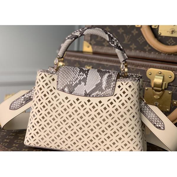 Hollow Out Womens Luxury Handbag , Snakeskin Off White Crossbody Bag