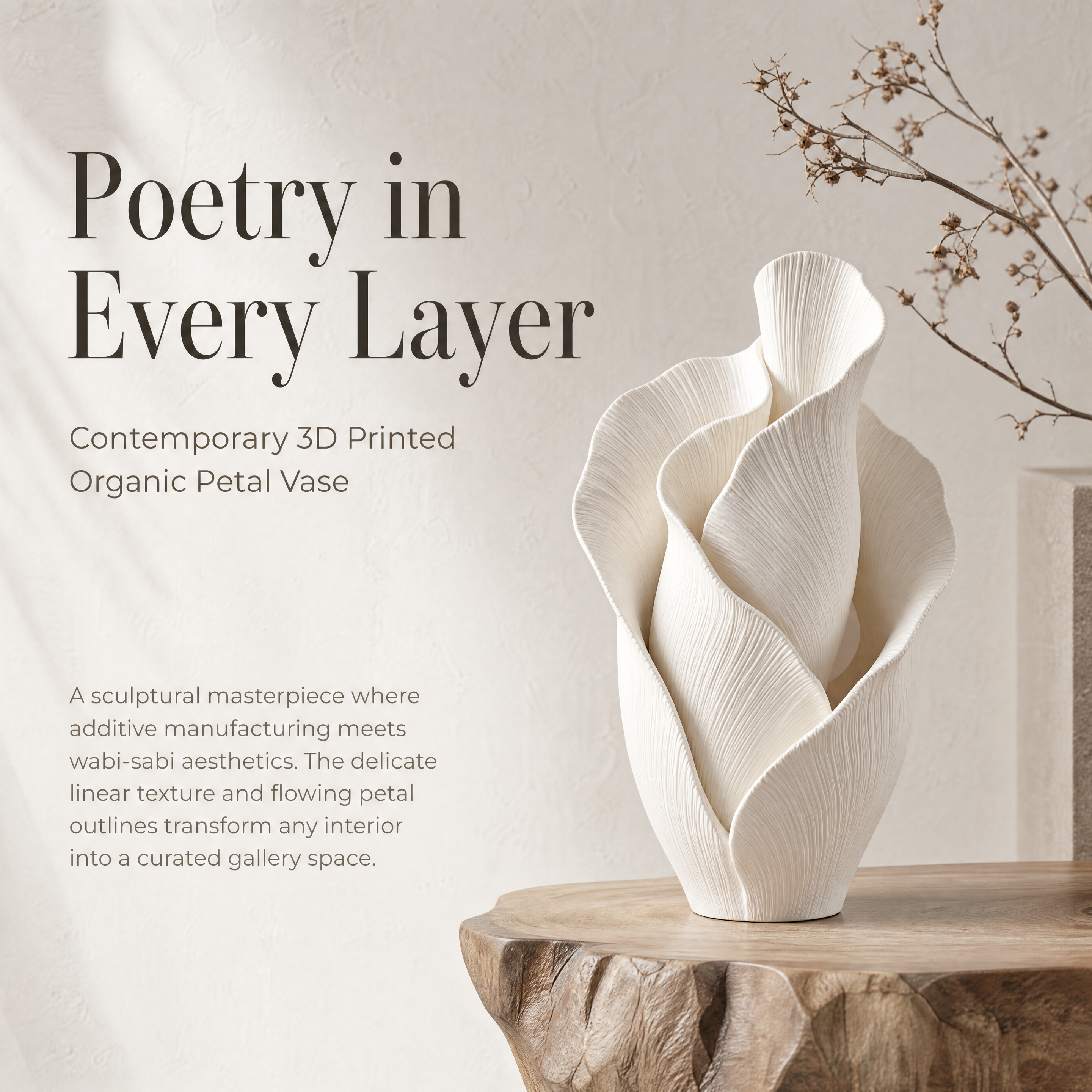 Petal Textured 3D Printed Arts Minimalist Custom 3d Printing Vase