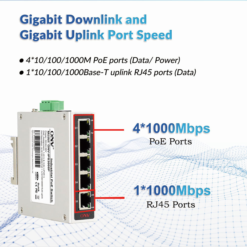 5-port Gigabit Industrial PoE Switch with IEEE 802.3af/at and 30W per Port
