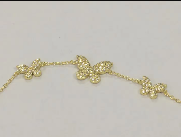 14K Золотой Трипл Бабочка Цепочка Браслет Чистый CZ Серебряный Цепочка Браслет 925