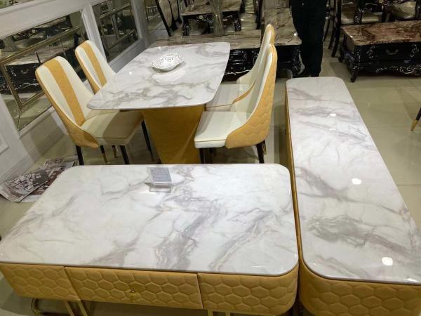 Artificial Marble Tv Stand Coffee Table Set , Glossy White Coffee Table With Chairs