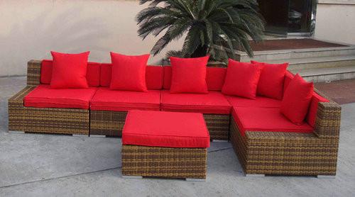 Outdoor Rattan Furniture , Garden Sectional Sofa Set With Ottoman