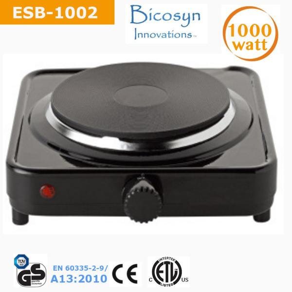1000 Watt Single Buffet Burner Electric Hot Plate, Black, UL, Camping,School
