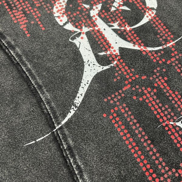 Custom Vintage Acid Wash Regular Women T-shirt Gothic Red Rhinestone Letter Print Side Seam Short Sleeve Summer Y2K Streetwear