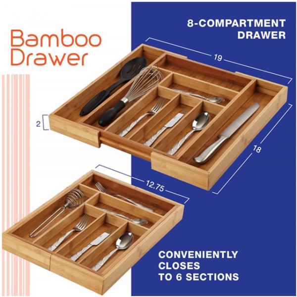 100% Pure Bamboo Expandable, kitchen Utensil - Cutlery and Utility Bamboo Drawer Organizer