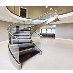 Modern LED Curved Steel Stairs Customized Luxury Powder Coat SUS304