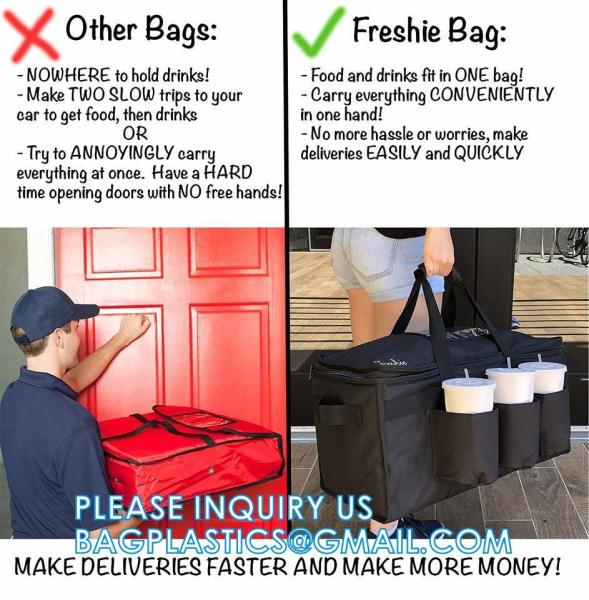 Insulated Food Delivery Bag with Cup Holders/Drink Carriers Premium XXL, Great for Beverages, Grocery, Pizza