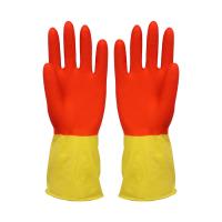 Bi-Color High Latex Content Soft Flocklined Rubber Gloves , Kitchen Dishwashing Gloves