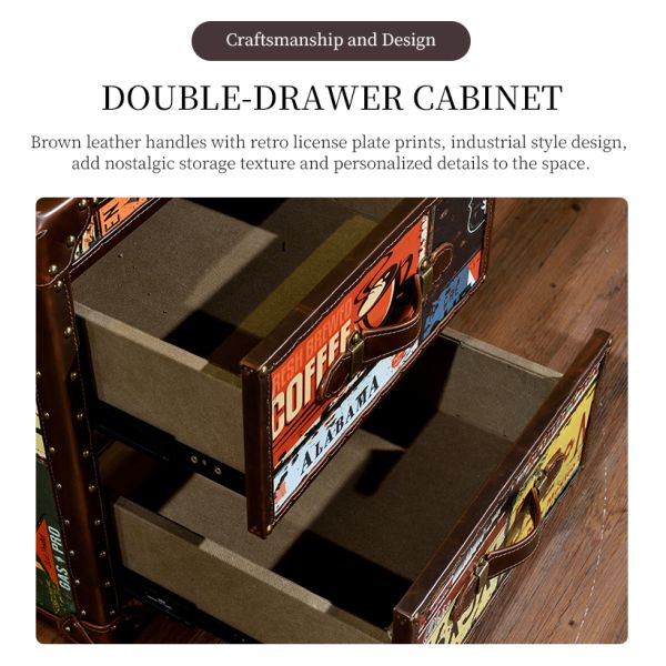 Nidea #8518 Handcrafted Durable Multi-Purpose Vintage Wood Antique Home Furniture Living Room Cabinet Retro License Plate Design Featuring