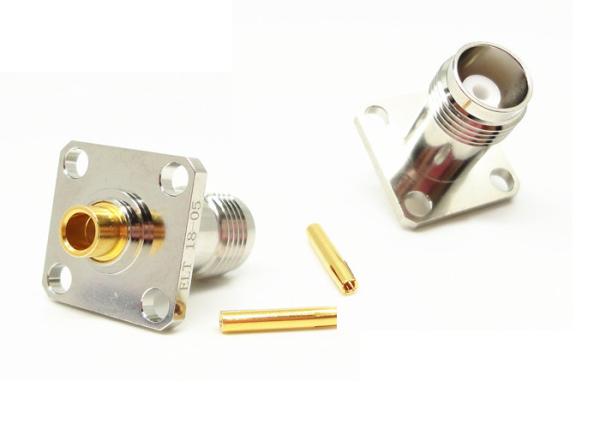 Conector de anteparo TNC fêmea 4 furos flange de montagem RF conector de solda