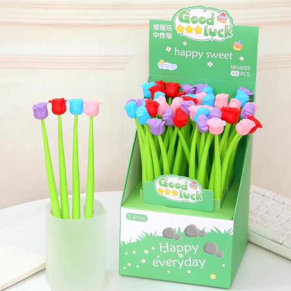 Funny Live Flower Pens, Creative Gel Ink Silicone Flower Pen Bulk, 0.5 Mm Writing Pen For School Office Home, Teacher Student Women, Party Decor Supplies, 6 Pcs/Set (Bellflowers And Animals)