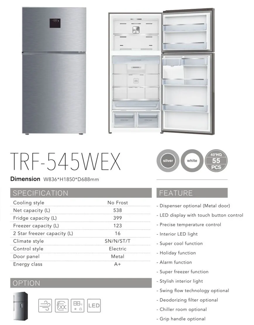 No Frost Refrigerator Double Door with Water Dispenser Refrigerators Trf-545wex