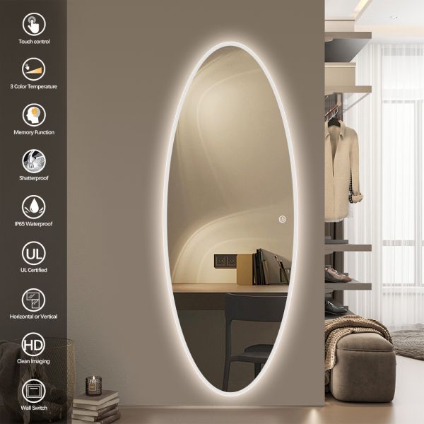 Oval LED Full Length Mirror Smart Backlit Large Capsule Bathroom Mirror For Hotel Cloakroom