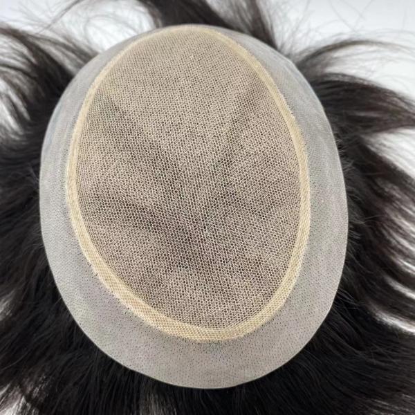 Mens Toupee Human Hair Replacement System Silk Top Remy Hairpiece 1B#