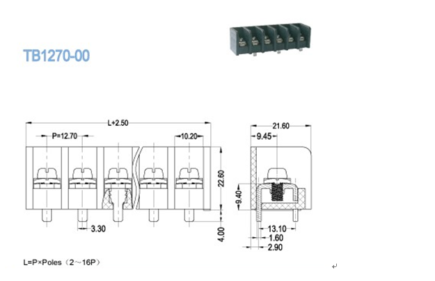 Тангаж 12.70mm 600V 50A 2 терминального блока барьера - блок силы 16P терминальный