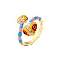 O ouro 24k colorido chapeou o esmalte Diamond Ring Open Heart Cobra Zircon para meninas das mulheres