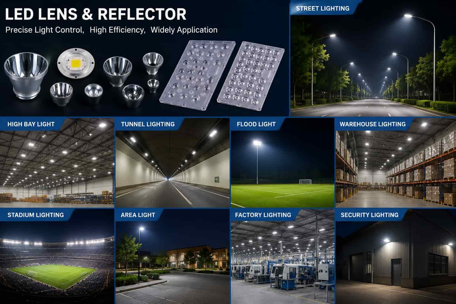 120 Degree 64-in-1 3030 LED High Bay Lens 110mm PC Optical Lens for UFO High Bay Light