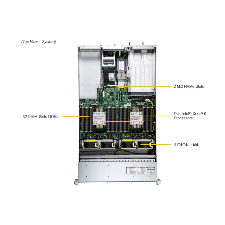 Supermicro Hyper SuperServer SYS-222H-TN 2U Rackmount Server with Intel Xeon 6700/6500 Processors, 4 GPUs, and 32 DIMM Slots