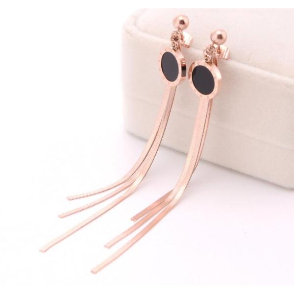Fashion Jewelry Stainless Steel Tassel Earrings for Women Rose Gold Color Plating Black Stud Earring for Girl