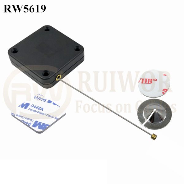 RW5619 Square Heavy Duty Retractable Cable Up To 5m Plus Dia 22mm Circular Sticky Metal Plate
