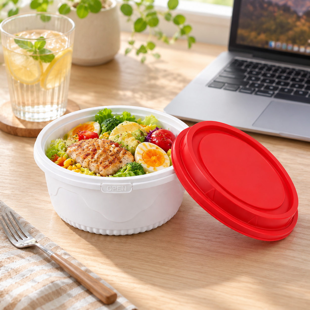 Food Storage Deep Round PP Meal Prep Bowl 600ml with Tamper Evident Color Lids
