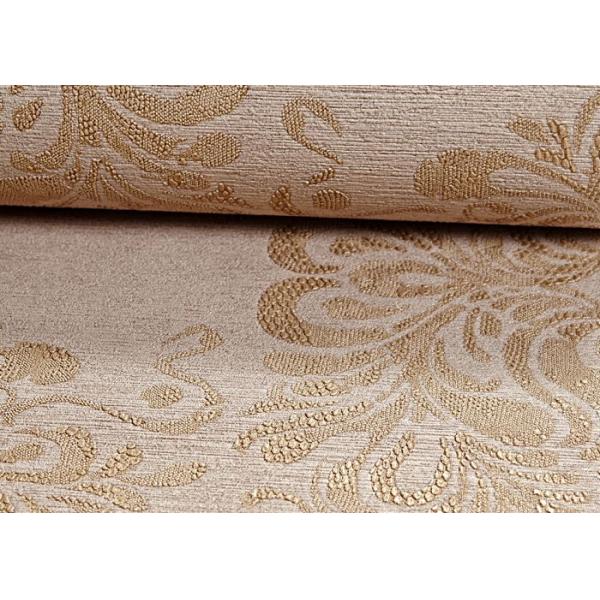 Luxurious Golden Color Embossed Vinyl Wallpaper with Symmetrical Floral Pattern