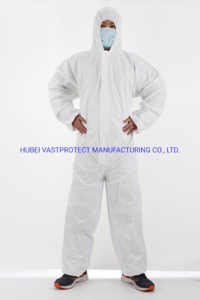 Waterproof Breathable Type 5/6 Cat 3 Disposable White Coverall with Antistatic Feature