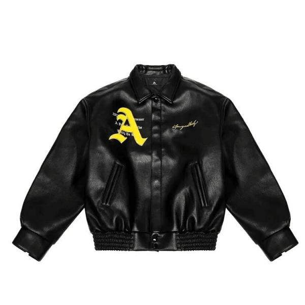 Black Yellow Heavy Winter Jacket Leather Versity Jacket For Men Manufacturer