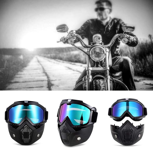 HD Motorcycle Goggles with Optional 1/2/3 Layers Face Foam and Windproof Face Mask