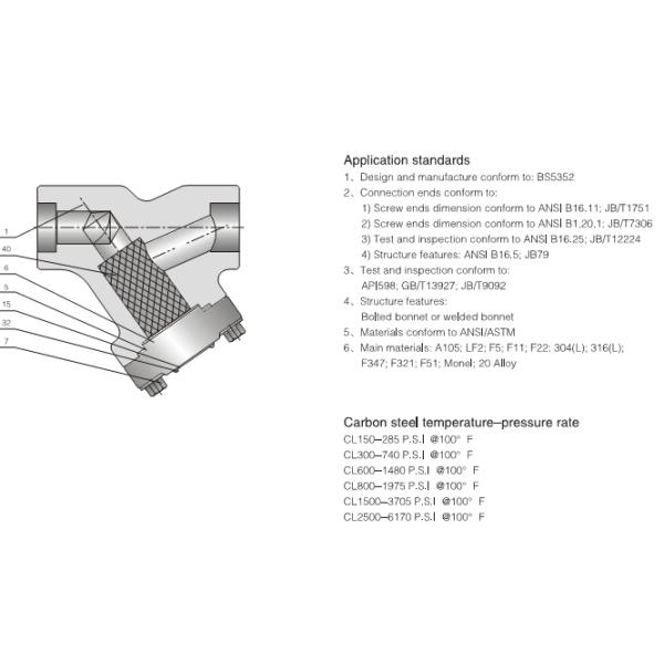 CF3M Forged steel Y Strainer , Carbon Steel Y Strainer Valve ANSI Standard Bolted Cover Y Filter