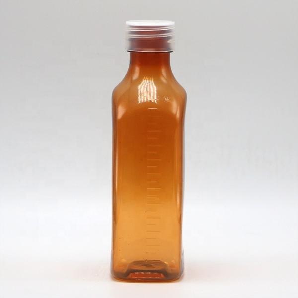 Screw Cap 240ml PET Oral Liquid Flat Square Bottle for Child Safety and Medical Liquid