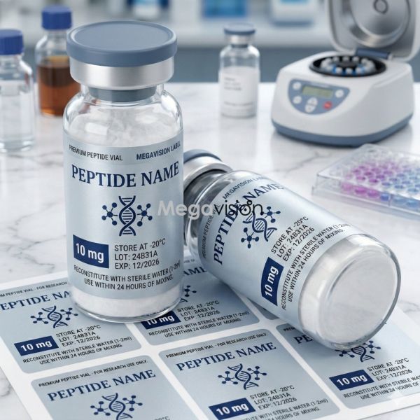 Custom Logo Printing Peptide Powder Vial Label Small Glass Bottle Oil Proof Sticker Packaging Labels for Research Laboratory Use