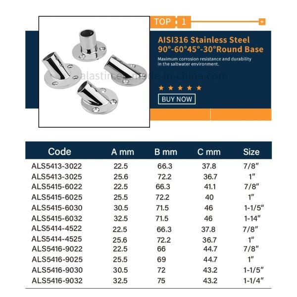 Acessórios de equipamento marítimo Base de estaca de aço inoxidável Tubos redondos 30 graus