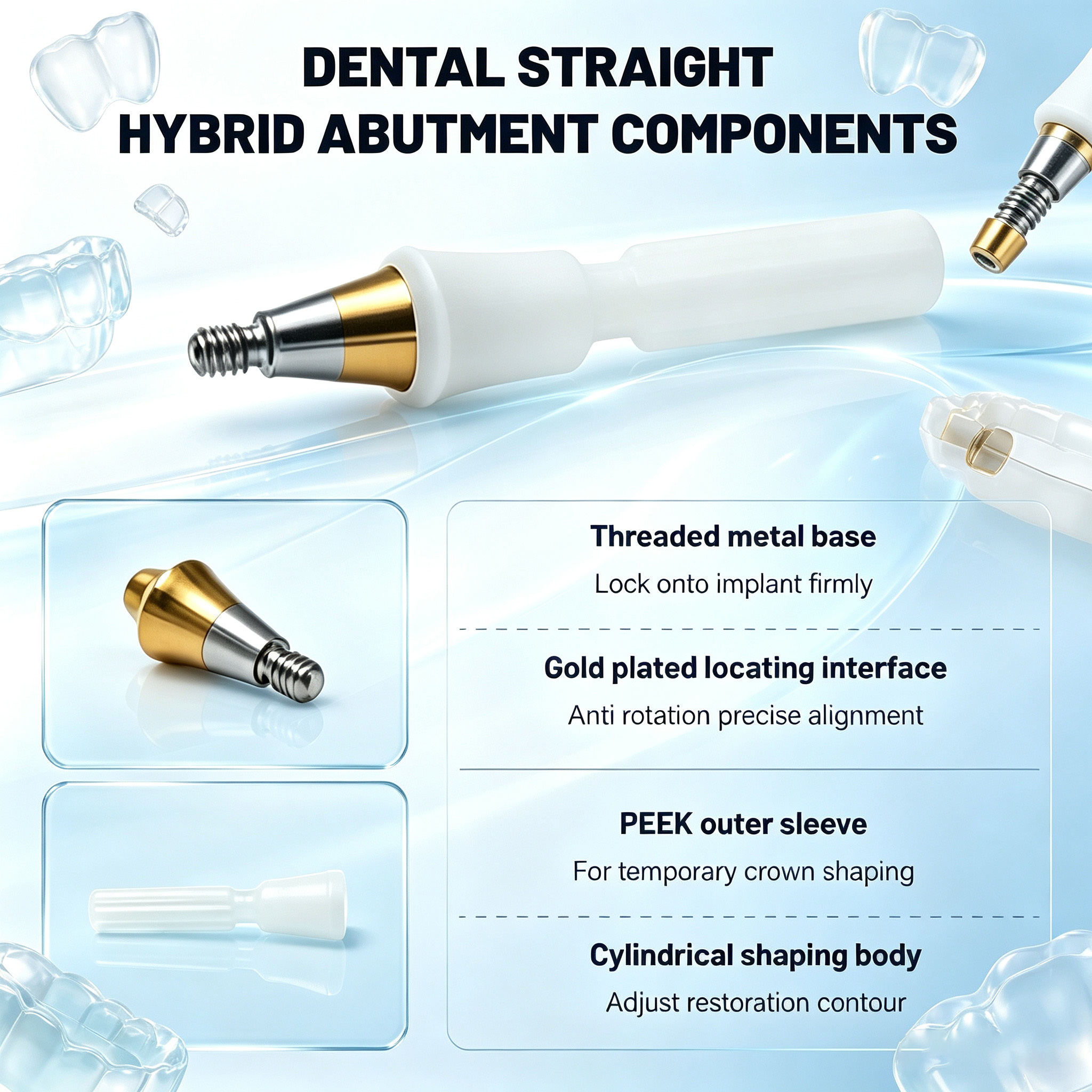 Customized TC4 Titanium Alloy Composite Straight Abutment with Gold Collar