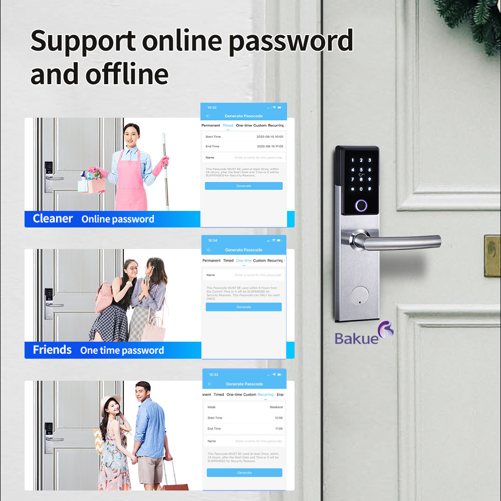 WiFi Connected Smart Door Lock for Entrance Door Featuring APP Code Card Bluetooth Fingerprint and Mechanical Key Control Methods