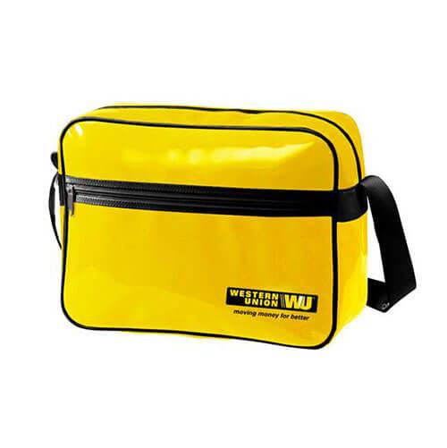 Durable Custom Messenger Bags , Yellow PVC Shoulder Sling Bag with Cardboard Bottom