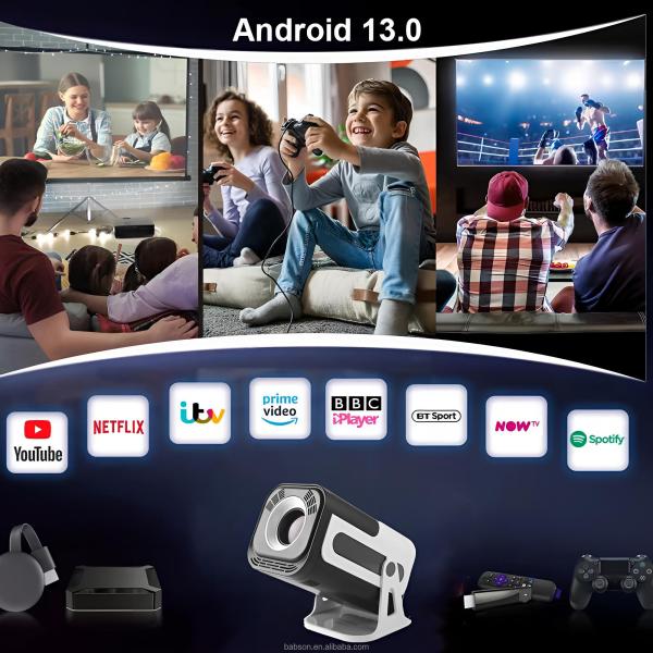 Portable Mini Projector 4K Max Resolution 2G RAM LED Lamp 5G WIFI 150ANSI  Features Built-In  USB 20P Android 13