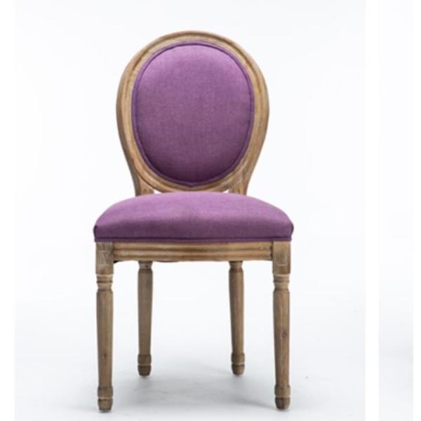 French Style Oak Dining Room Chairs Antique Design Purple Linen Fabric