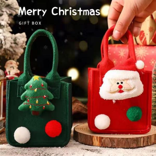 Customized Color Christmas Bag with Handmade Felt Santa Claus Snowman Reindeer Design