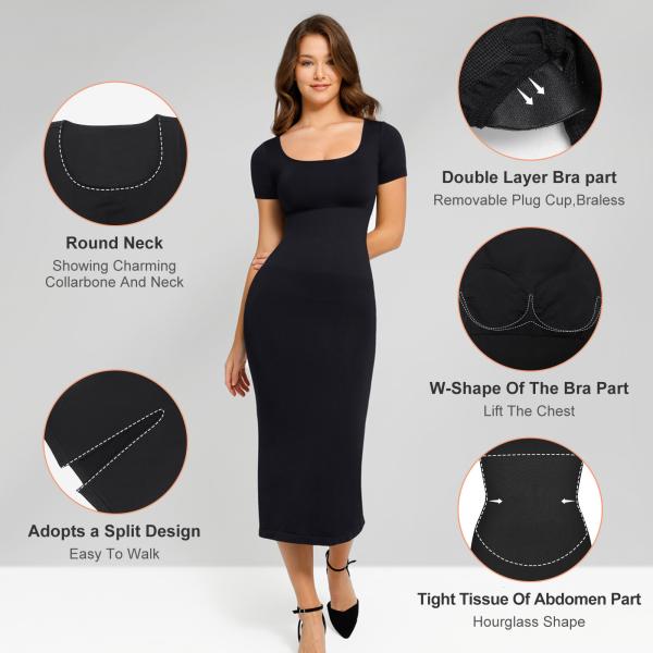 55% Nylon reciclado Roupas femininas sem costura Midi Bodycon Vestido para figura sexy