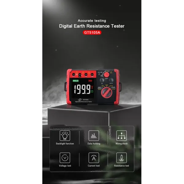 GT5105A Digital Earth Resistance Tester 400V Overload Protection with Intelligent MCU Chip