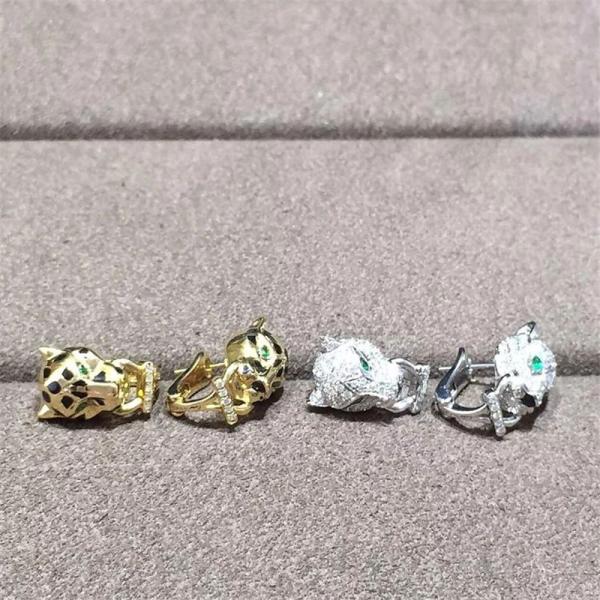 C Cheetah Earrings - showing the charm of courage, naughty or docile .18K gold, lacquer, diamond, shafle garnet, Onyx