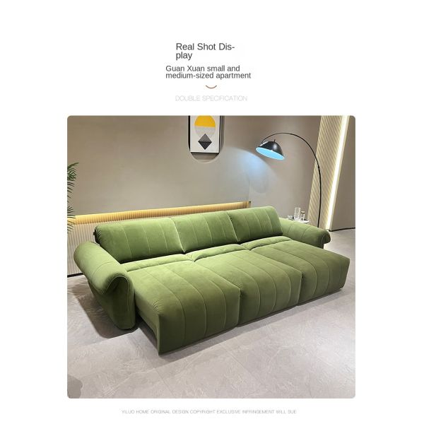 Multifunctional Folding Sofa Bed Dark Green Velvet Fabric Adjustable Extendable Sectional Corner Electric Villa Rectangle